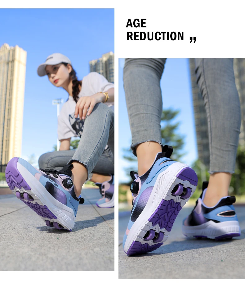 Fashion 4-wheel roller skates sneakers for students children outdoor wheel shoes Multifunctional sports shoes