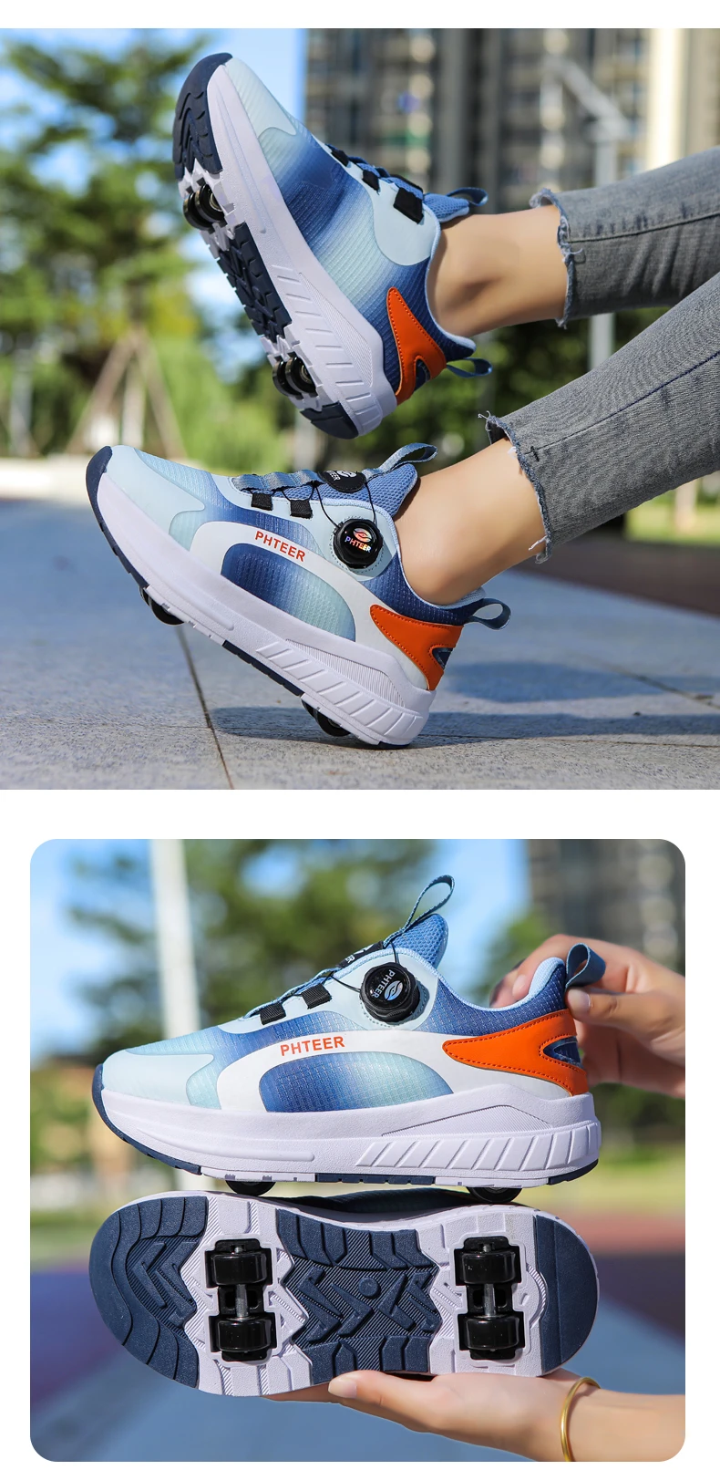 Fashion 4-wheel roller skates sneakers for students children outdoor wheel shoes Multifunctional sports shoes
