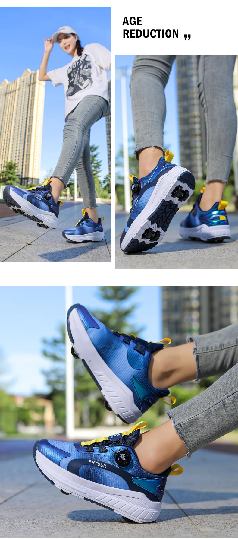 Fashion 4-wheel roller skates sneakers for students children outdoor wheel shoes Multifunctional sports shoes