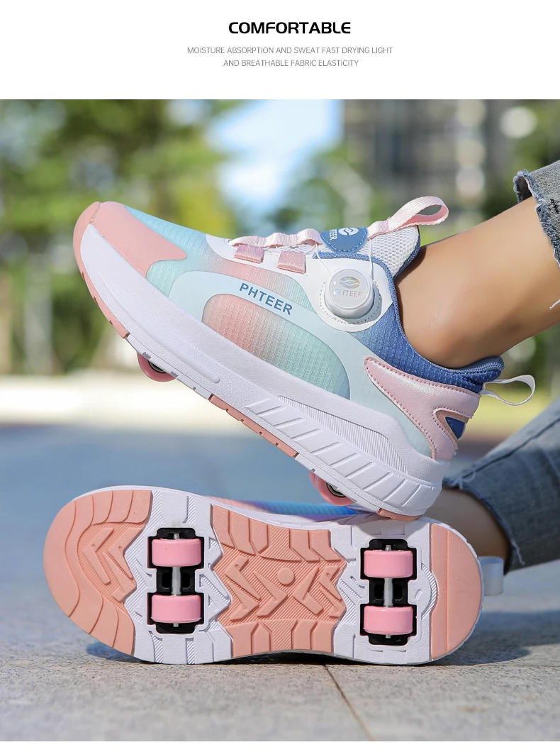 Fashion 4-wheel roller skates sneakers for students children outdoor wheel shoes Multifunctional sports shoes