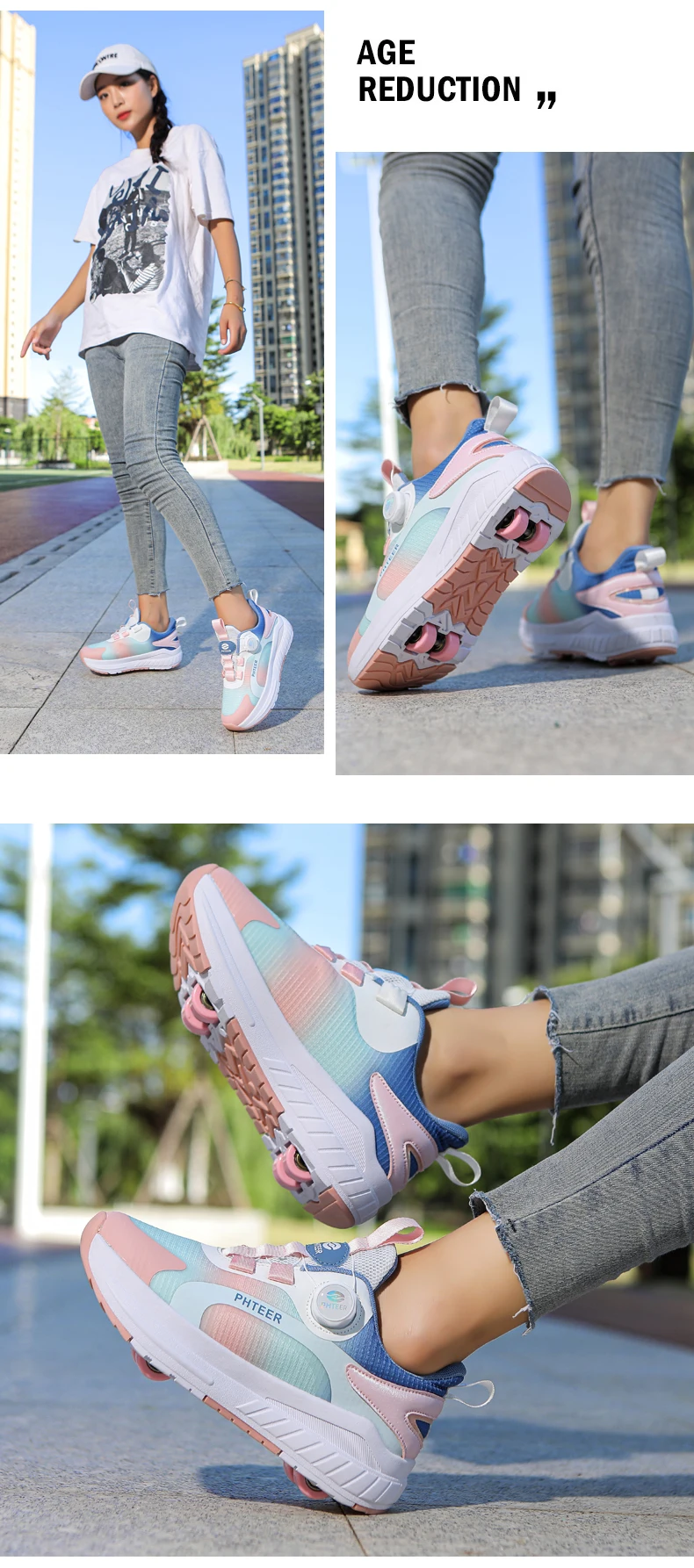 Fashion 4-wheel roller skates sneakers for students children outdoor wheel shoes Multifunctional sports shoes
