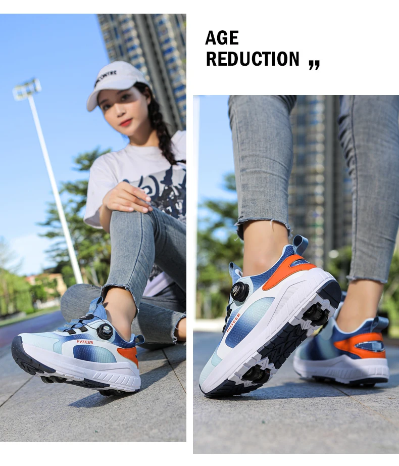 Fashion 4-wheel roller skates sneakers for students children outdoor wheel shoes Multifunctional sports shoes