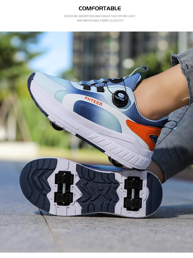 Fashion 4-wheel roller skates sneakers for students children outdoor wheel shoes Multifunctional sports shoes