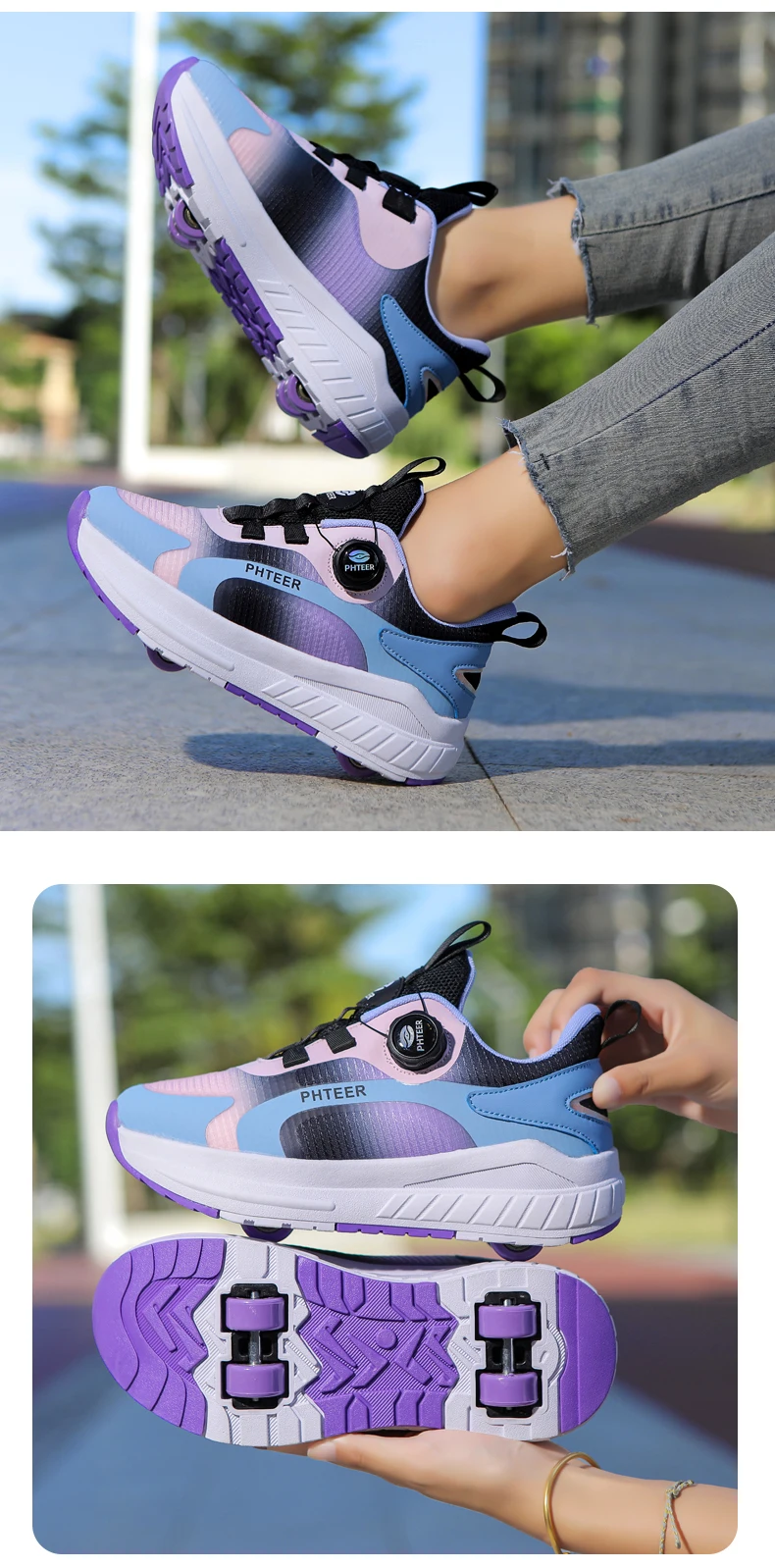 Fashion 4-wheel roller skates sneakers for students children outdoor wheel shoes Multifunctional sports shoes