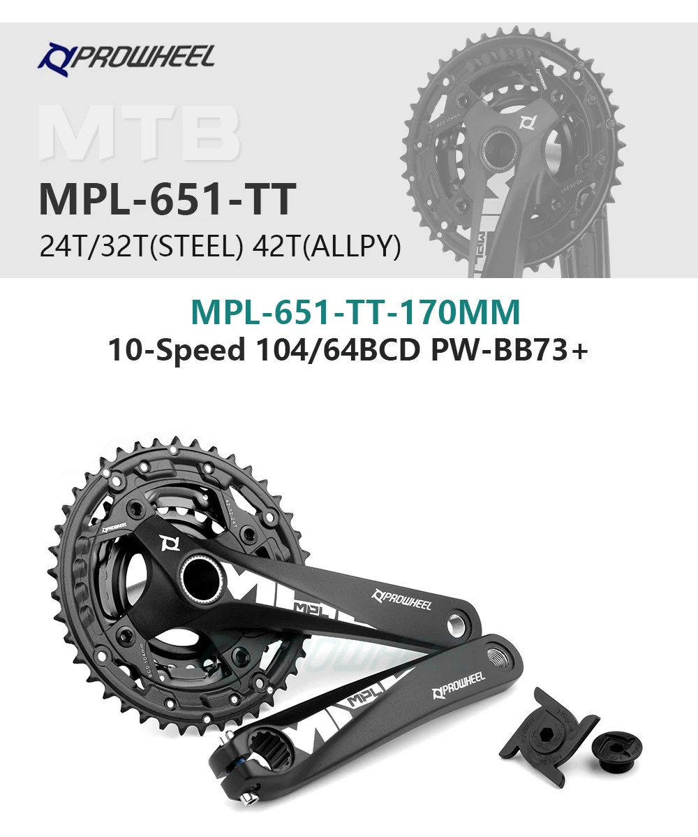 PROWHEEL Mountain Bike Triple 3X9S/3X10S/3X11S Crankset 24/32/42T 3S Hollow Integrated Sprocket MTB Crank Bike Parts