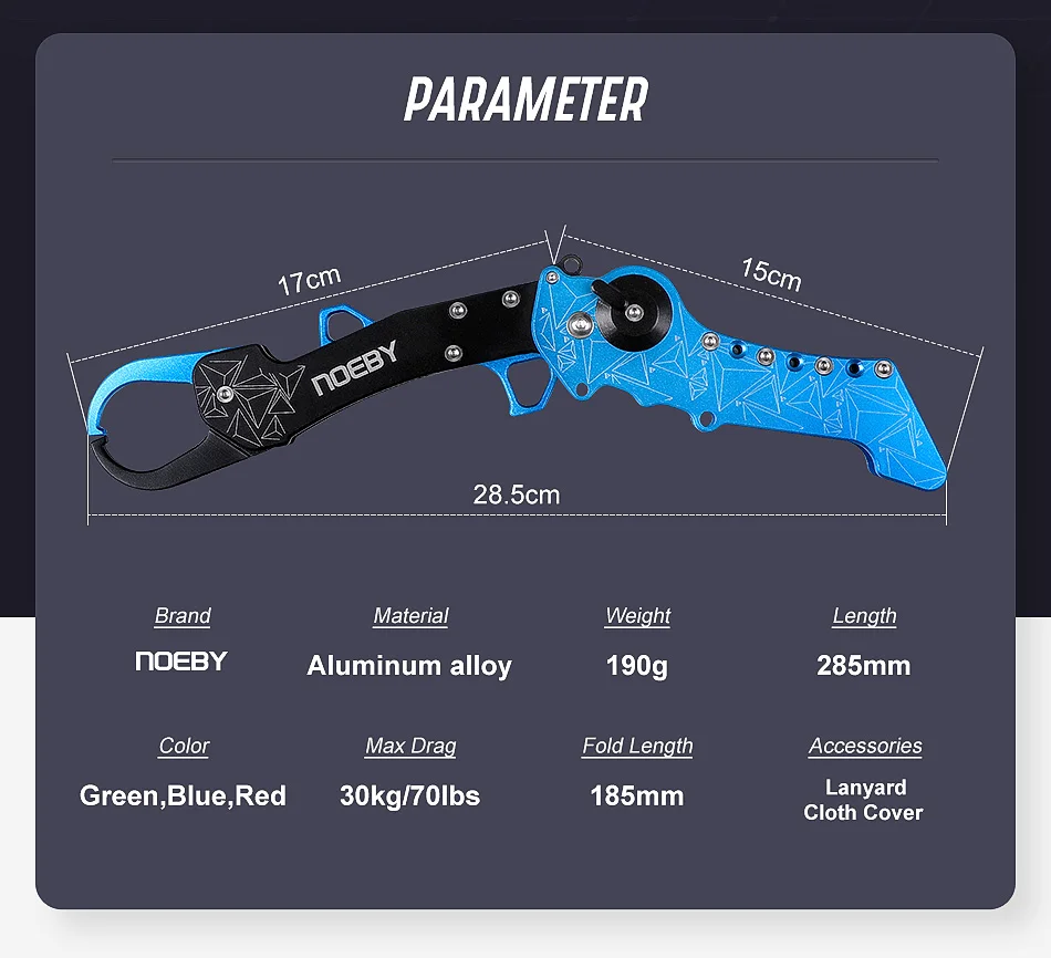 Noeby New Collapsible Fishing Grip Aluminium Alloy Fish Lip Grip Fish Hook Controller Adjustable with Connect Ring Fishing Tool