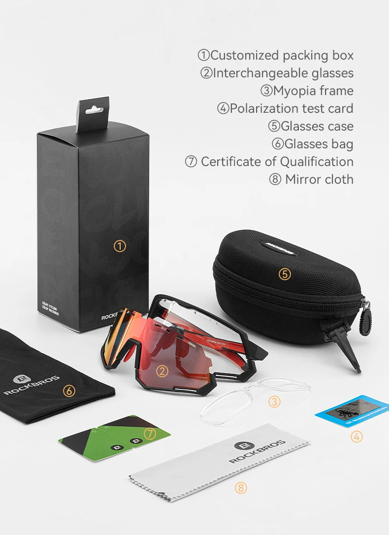 ROCKBROS Bicycle Glasses Polarized Photochromic Ultra-light Comfortable Bike Eyewear Non-slip TR90 Sunglasses Cycling Equipment
