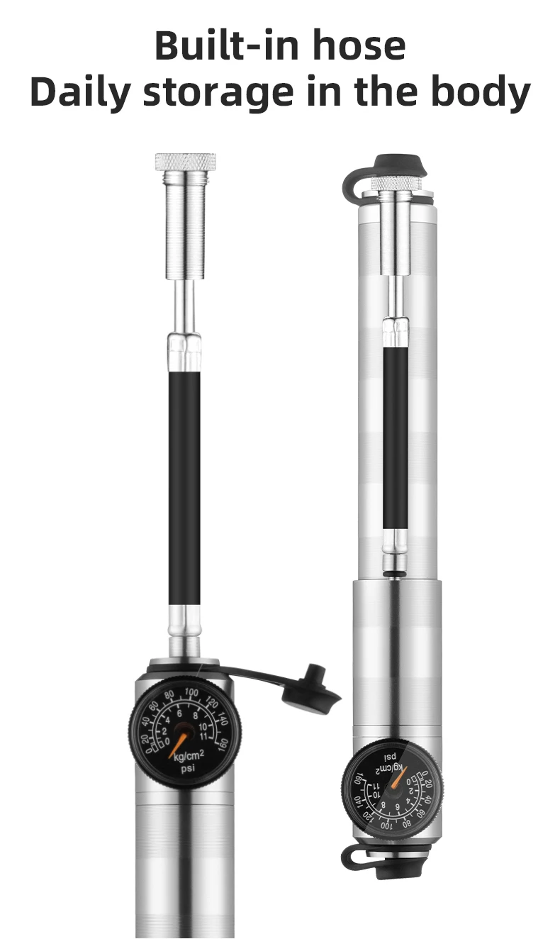 ROCKBROS 160psi Bike Pump Air Pressure Barometer Bicycle Inflator Aluminum Alloy MTB Road Motorcycle FV AV Portable Cycling Pump