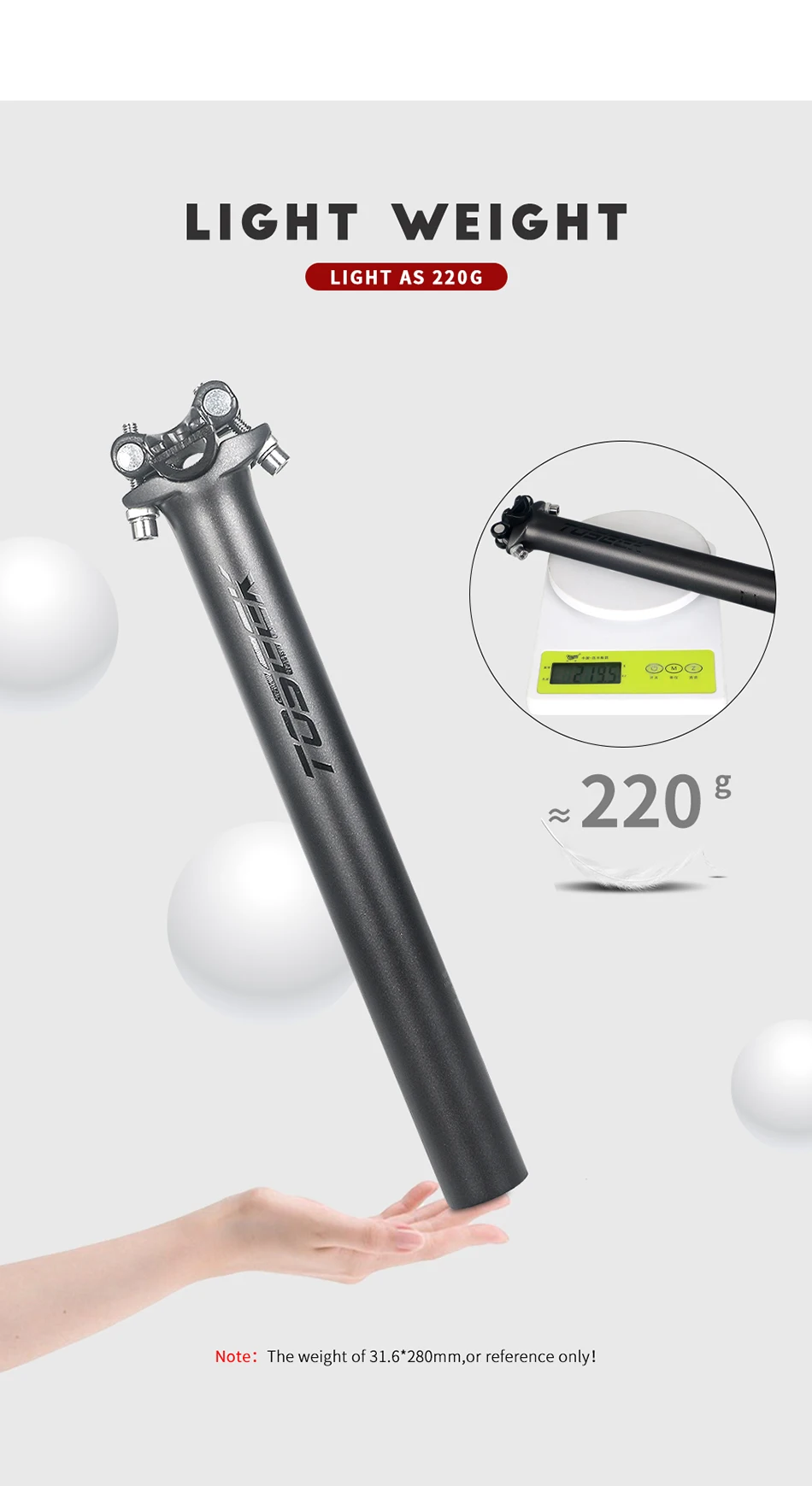 TOSEEK ZF-One Carbon Seatpost 27.2/30.8/31.6mm Matte Black MTB/Road Bike Seat Post Length 280mm Seat Tube Bicycle Parts