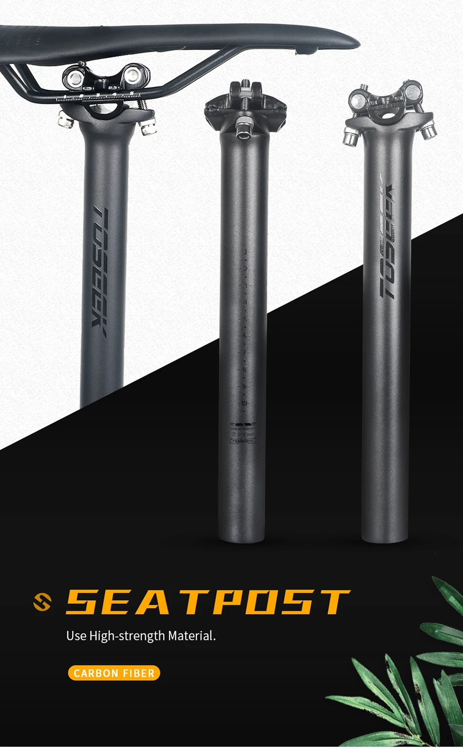 TOSEEK ZF-One Carbon Seatpost 27.2/30.8/31.6mm Matte Black MTB/Road Bike Seat Post Length 280mm Seat Tube Bicycle Parts