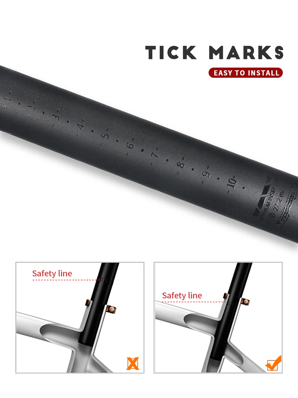 TOSEEK ZF-One Carbon Seatpost 27.2/30.8/31.6mm Matte Black MTB/Road Bike Seat Post Length 280mm Seat Tube Bicycle Parts