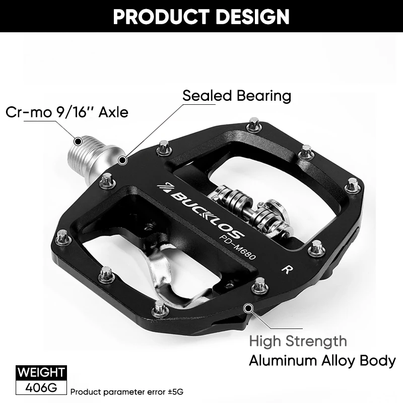 BUCKLOS Mtb Pedals for Bicycle Dual Function Mountain Bike Pedal Platform Clip Flat Pedals for SPD System MTB Bicycle Bike Part