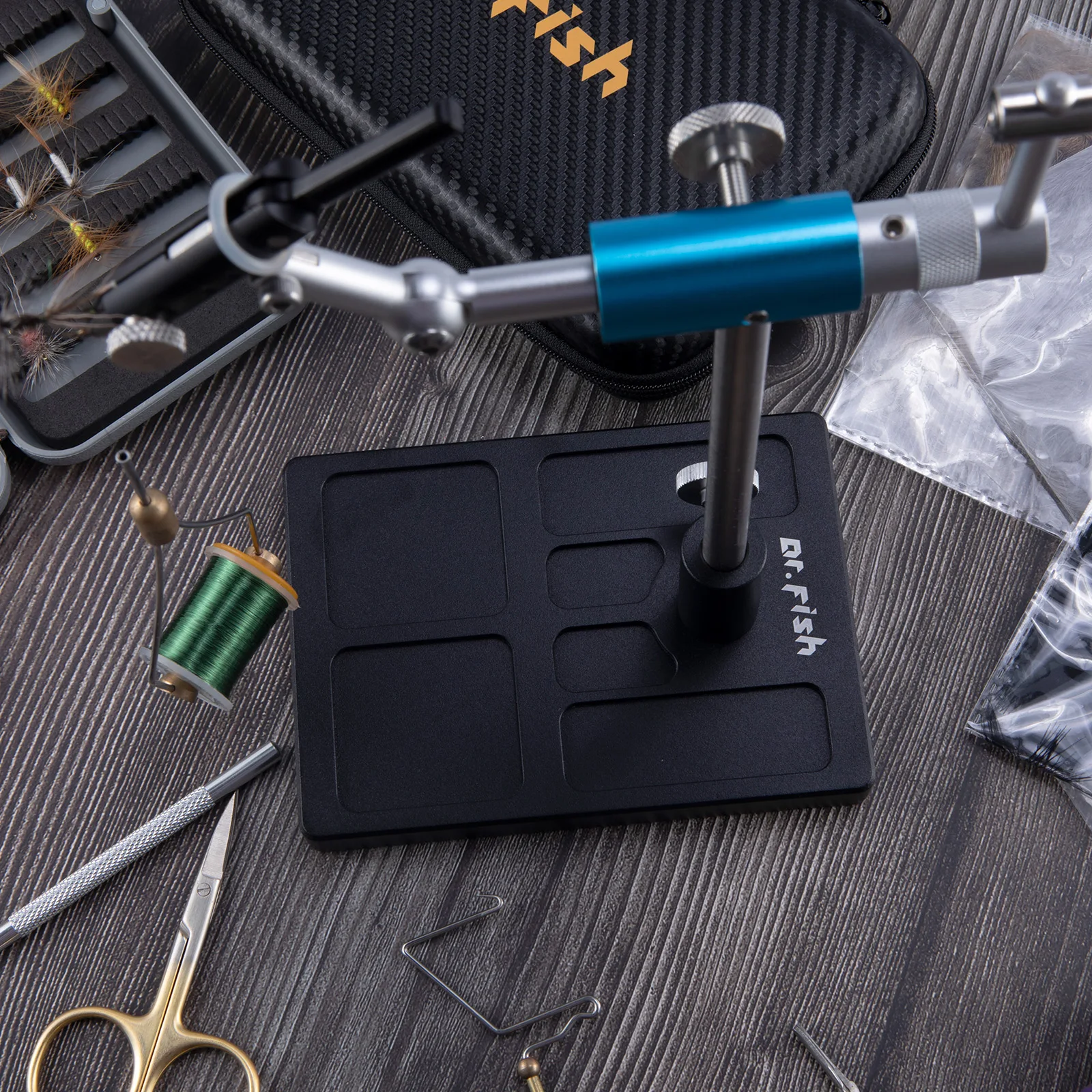 360 Degree Rotary Fly Tying Vise Stainless Steel Aluminum C-Clamp Mount 40Cr Hard Jaws Fishing Flies Tying Tool Material
