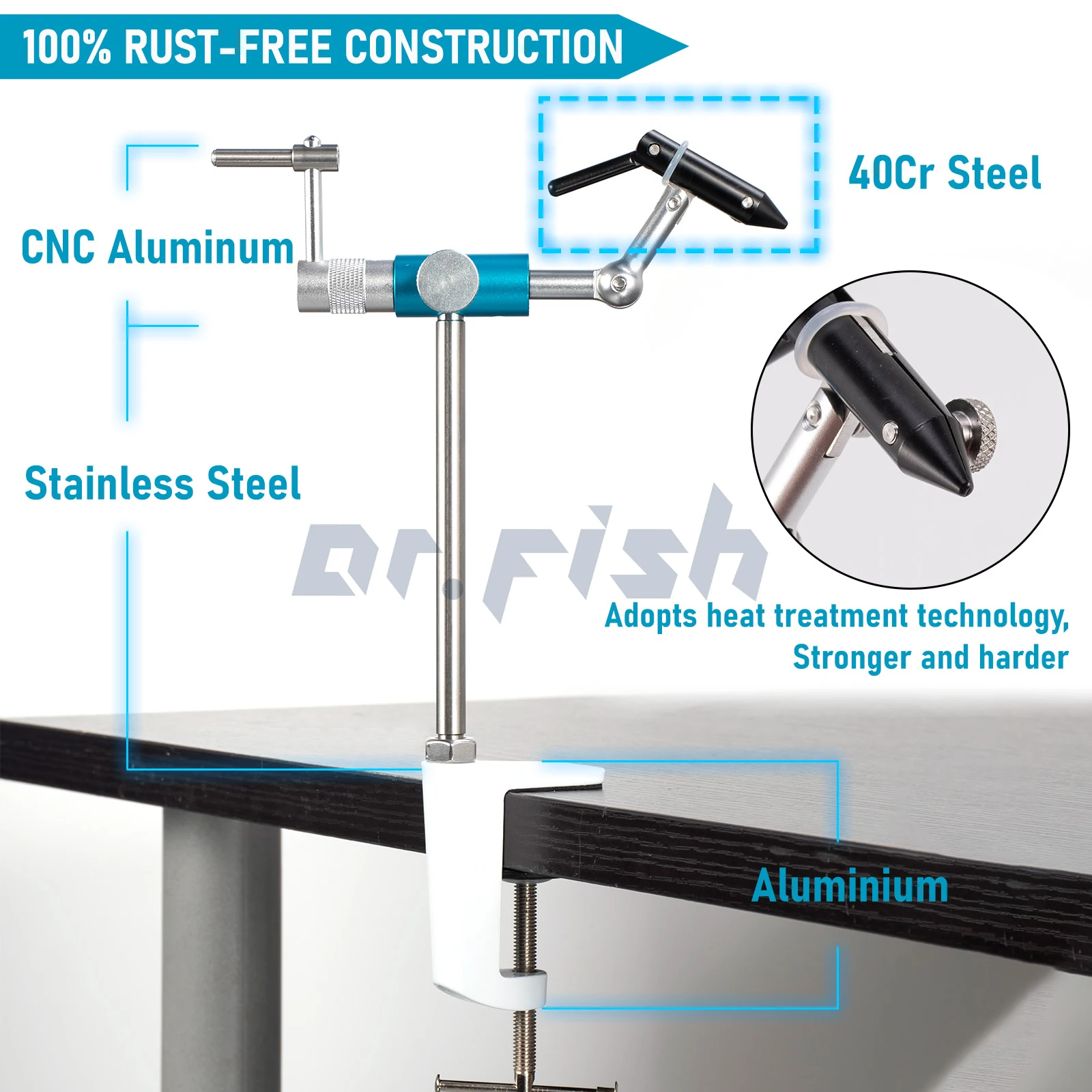 360 Degree Rotary Fly Tying Vise Stainless Steel Aluminum C-Clamp Mount 40Cr Hard Jaws Fishing Flies Tying Tool Material