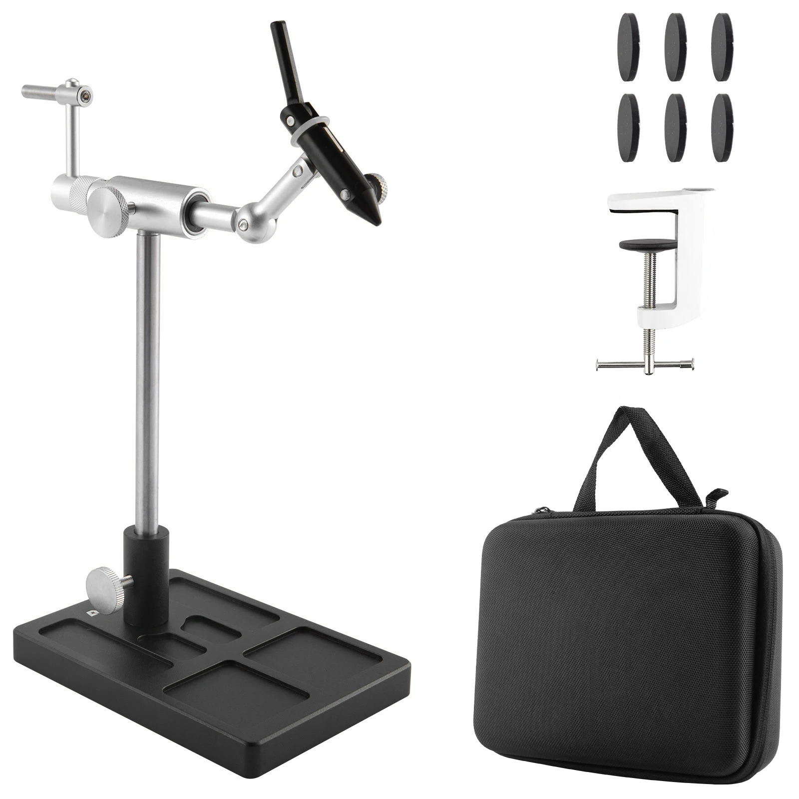 360 Degree Rotary Fly Tying Vise Stainless Steel Aluminum C-Clamp Mount 40Cr Hard Jaws Fishing Flies Tying Tool Material