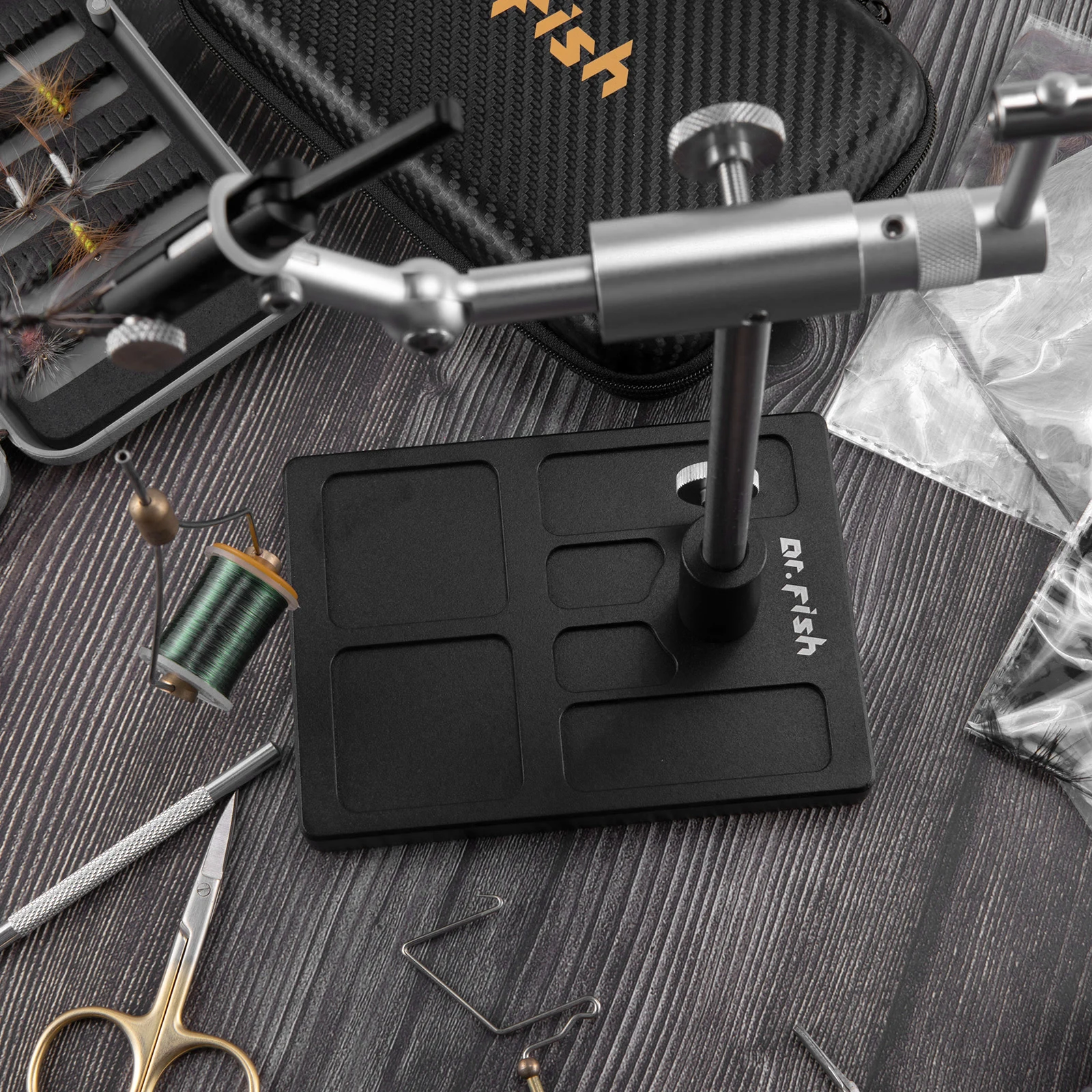 360 Degree Rotary Fly Tying Vise Stainless Steel Aluminum C-Clamp Mount 40Cr Hard Jaws Fishing Flies Tying Tool Material