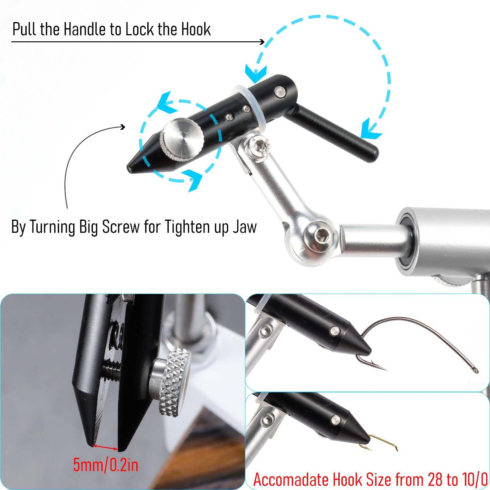 360 Degree Rotary Fly Tying Vise Stainless Steel Aluminum C-Clamp Mount 40Cr Hard Jaws Fishing Flies Tying Tool Material