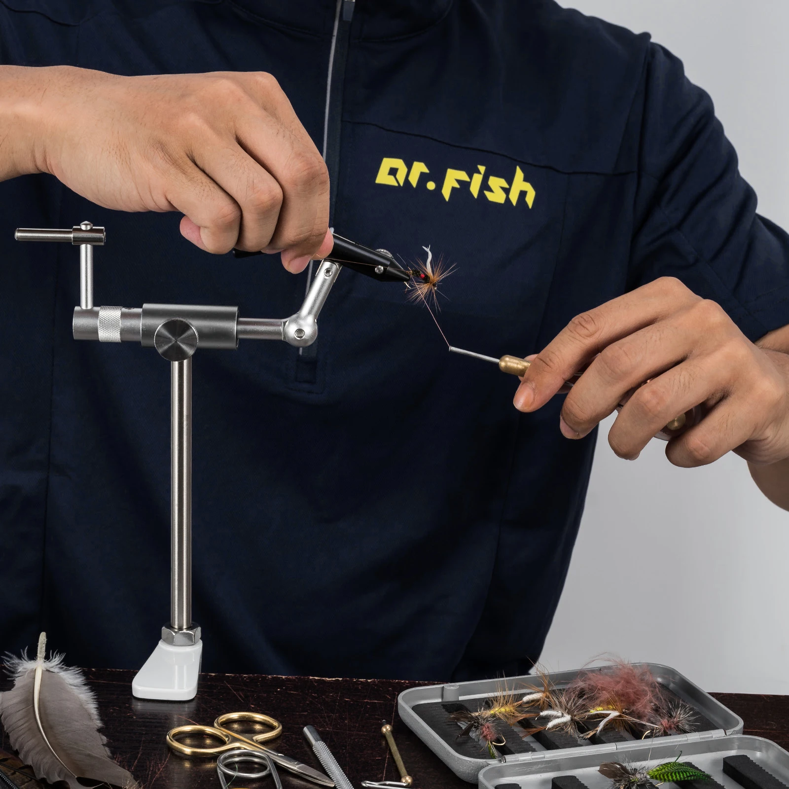 360 Degree Rotary Fly Tying Vise Stainless Steel Aluminum C-Clamp Mount 40Cr Hard Jaws Fishing Flies Tying Tool Material
