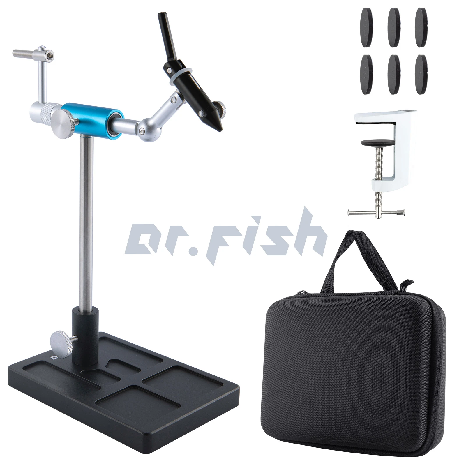 360 Degree Rotary Fly Tying Vise Stainless Steel Aluminum C-Clamp Mount 40Cr Hard Jaws Fishing Flies Tying Tool Material