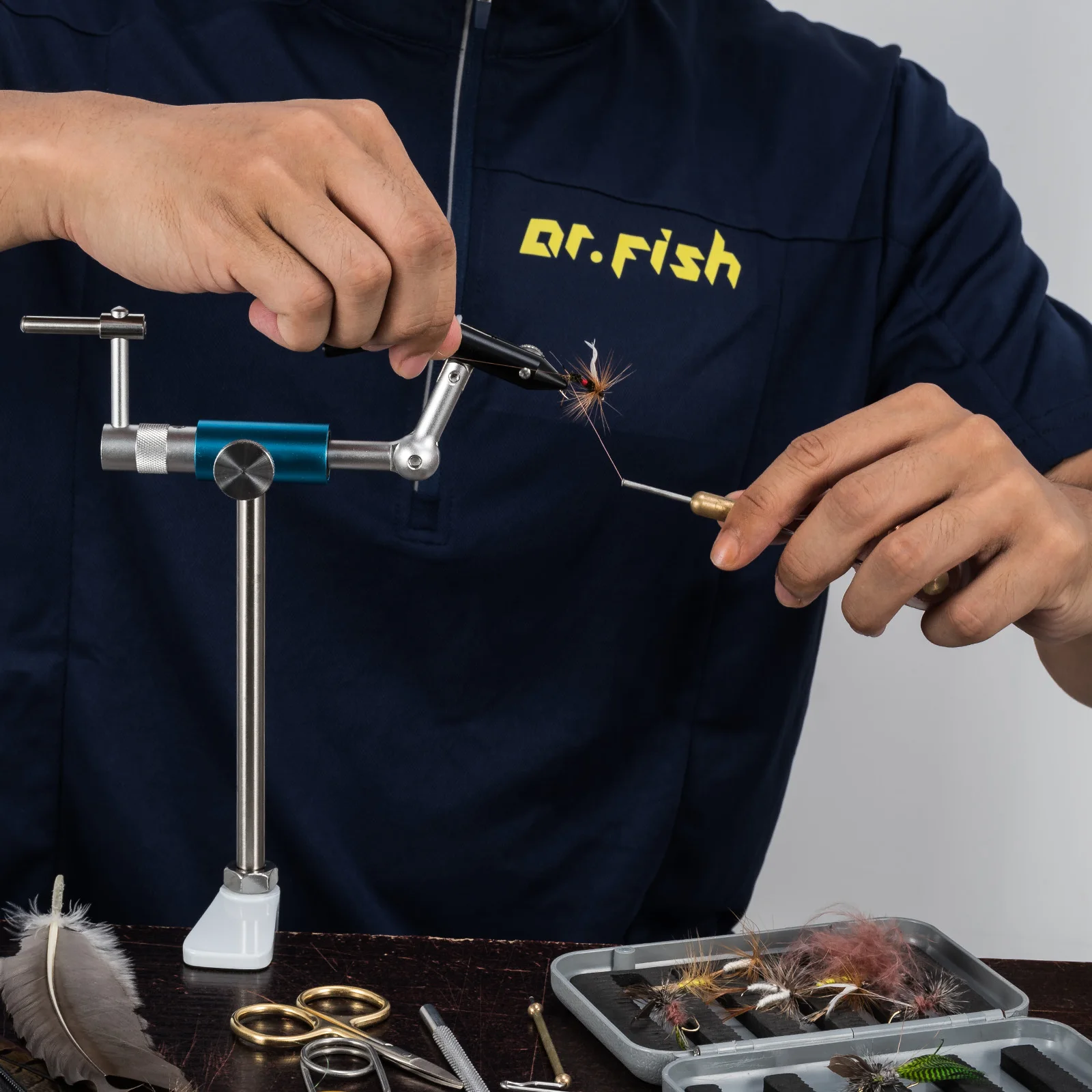 360 Degree Rotary Fly Tying Vise Stainless Steel Aluminum C-Clamp Mount 40Cr Hard Jaws Fishing Flies Tying Tool Material