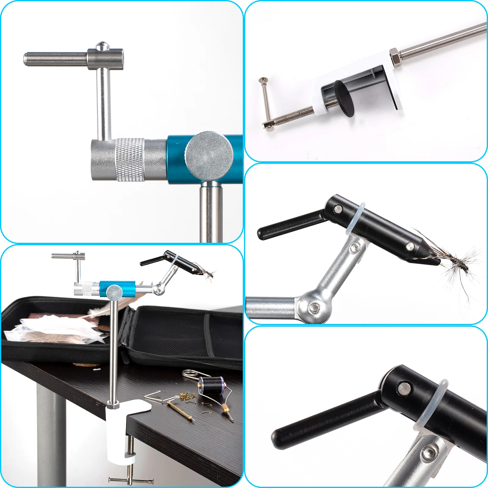 360 Degree Rotary Fly Tying Vise Stainless Steel Aluminum C-Clamp Mount 40Cr Hard Jaws Fishing Flies Tying Tool Material