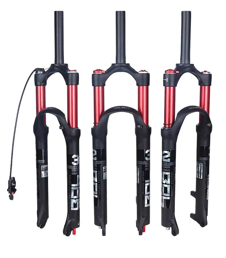 BOLANY MTB Bike Fork Dual Air Damping MTB Suspension Straight Tube 26 27.5 29 Inch Magnesium Alloy Quick Release 100mm