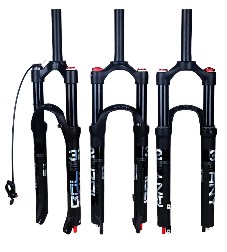 BOLANY MTB Bike Fork Dual Air Damping MTB Suspension Straight Tube 26 27.5 29 Inch Magnesium Alloy Quick Release 100mm