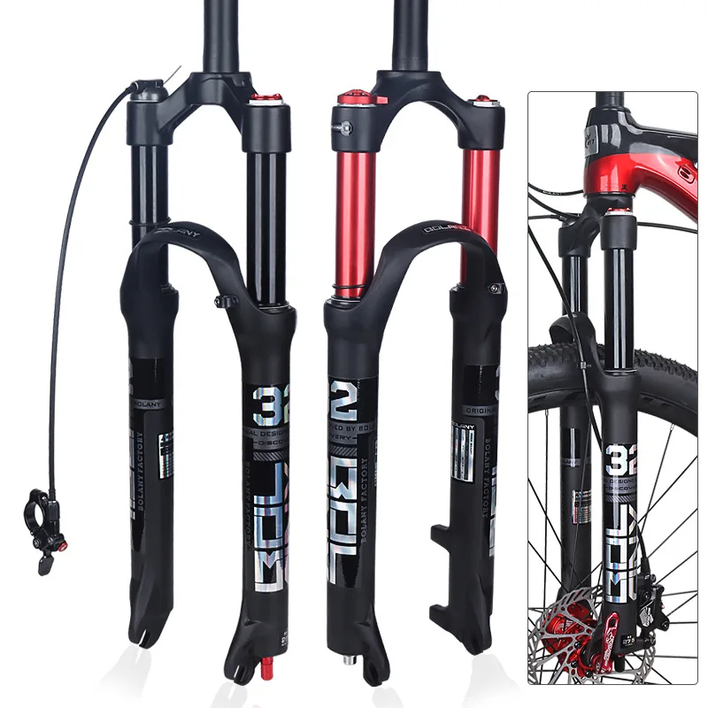 BOLANY MTB Bike Fork Dual Air Damping MTB Suspension Straight Tube 26 27.5 29 Inch Magnesium Alloy Quick Release 100mm