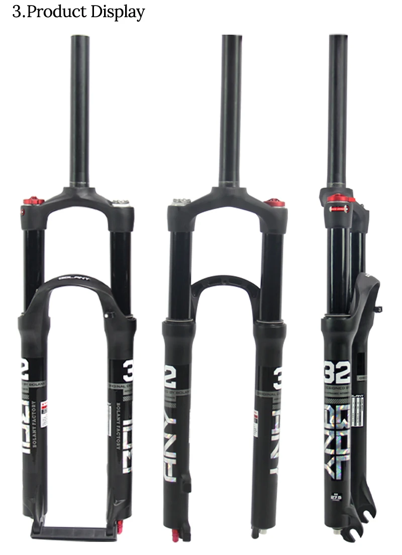 BOLANY MTB Bike Fork Dual Air Damping MTB Suspension Straight Tube 26 27.5 29 Inch Magnesium Alloy Quick Release 100mm