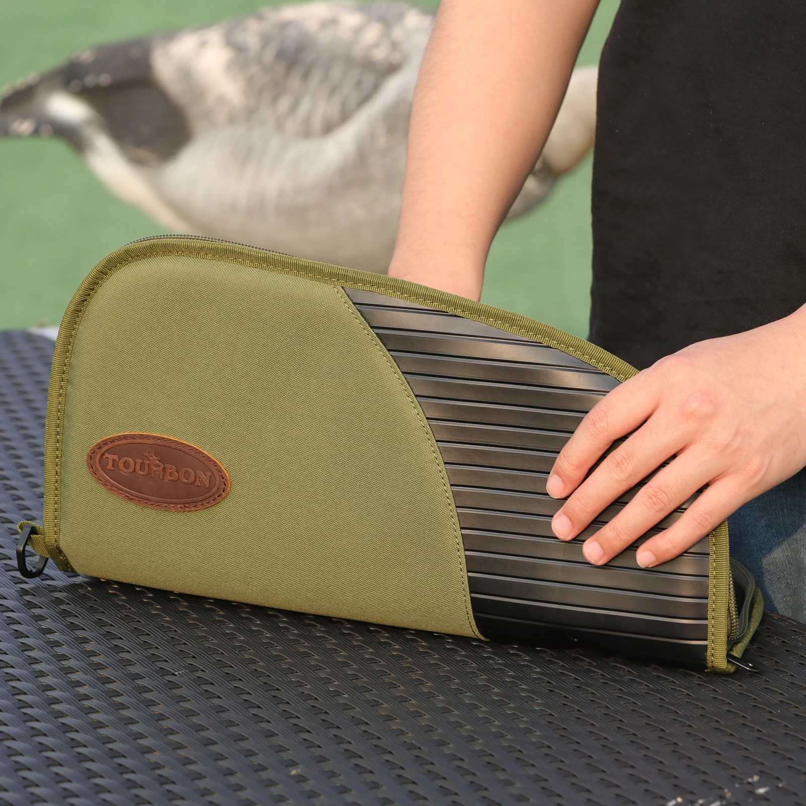 Tourbon Gun Accessories Handgun Case Bag Pistol Carrier Pouch Zippered Green Nylon Thick Padded Protection Holster