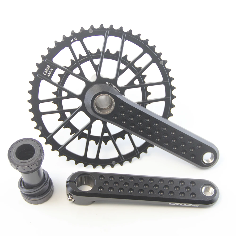 CRUZbike Road Bike Crank Crankset 155/160/165/170/ Crank 9/10/11/12 Speed Double Chainring 46-30/48-32T with Bottom Bracket