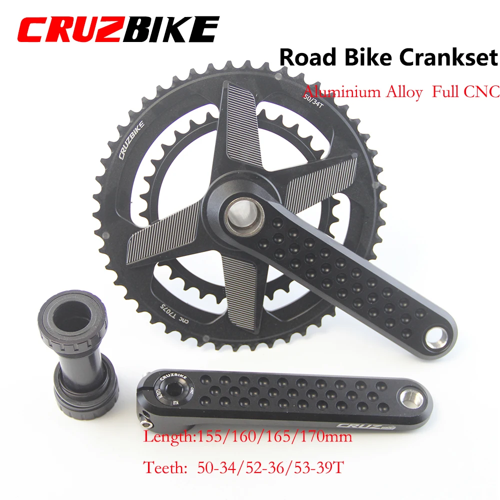 CRUZbike Road Bike Crank Crankset 155/160/165/170/ Crank 9/10/11/12 Speed Double Chainring 46-30/48-32T with Bottom Bracket