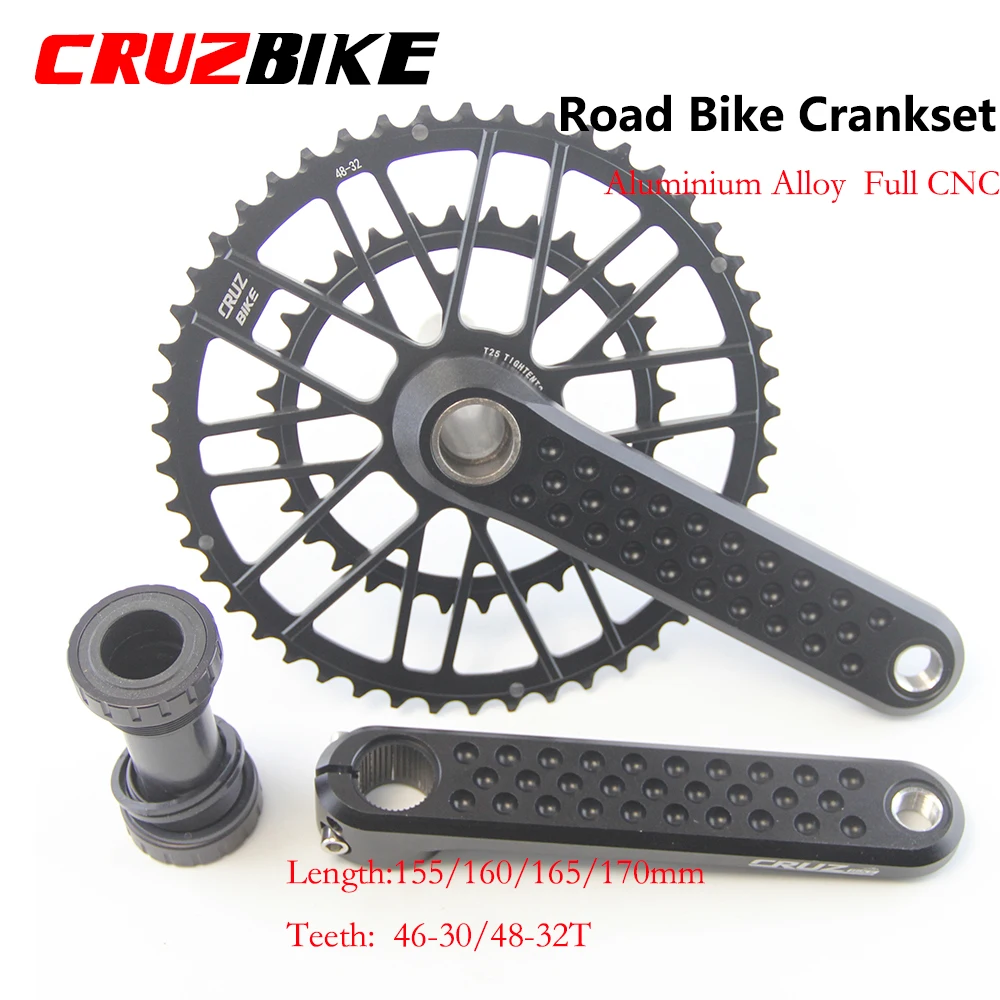 CRUZbike Road Bike Crank Crankset 155/160/165/170/ Crank 9/10/11/12 Speed Double Chainring 46-30/48-32T with Bottom Bracket