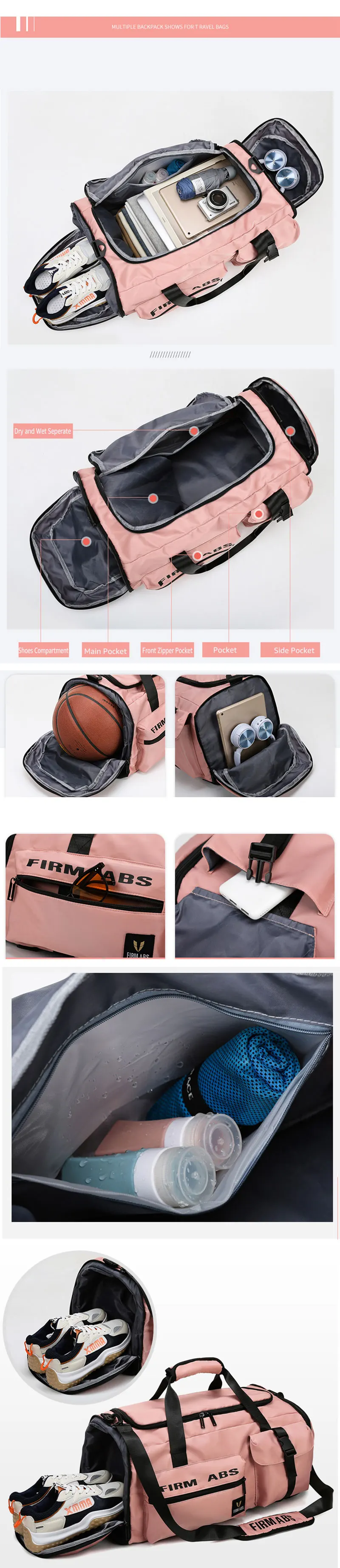 Gym Bag with Shoe Compartment Large Capacity Sport Fitness Duffle Bag Outdoor Travel Backpack Weekend Workout Tote for Men Women