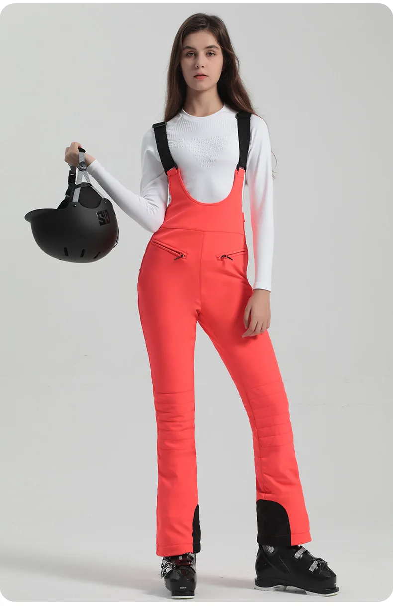 2024 Gsou Snow Winter Ski Pant Women Snowboard Strap Trouser High Waist Elastic Windproof Waterproof Thicken Thermal for Outdoor