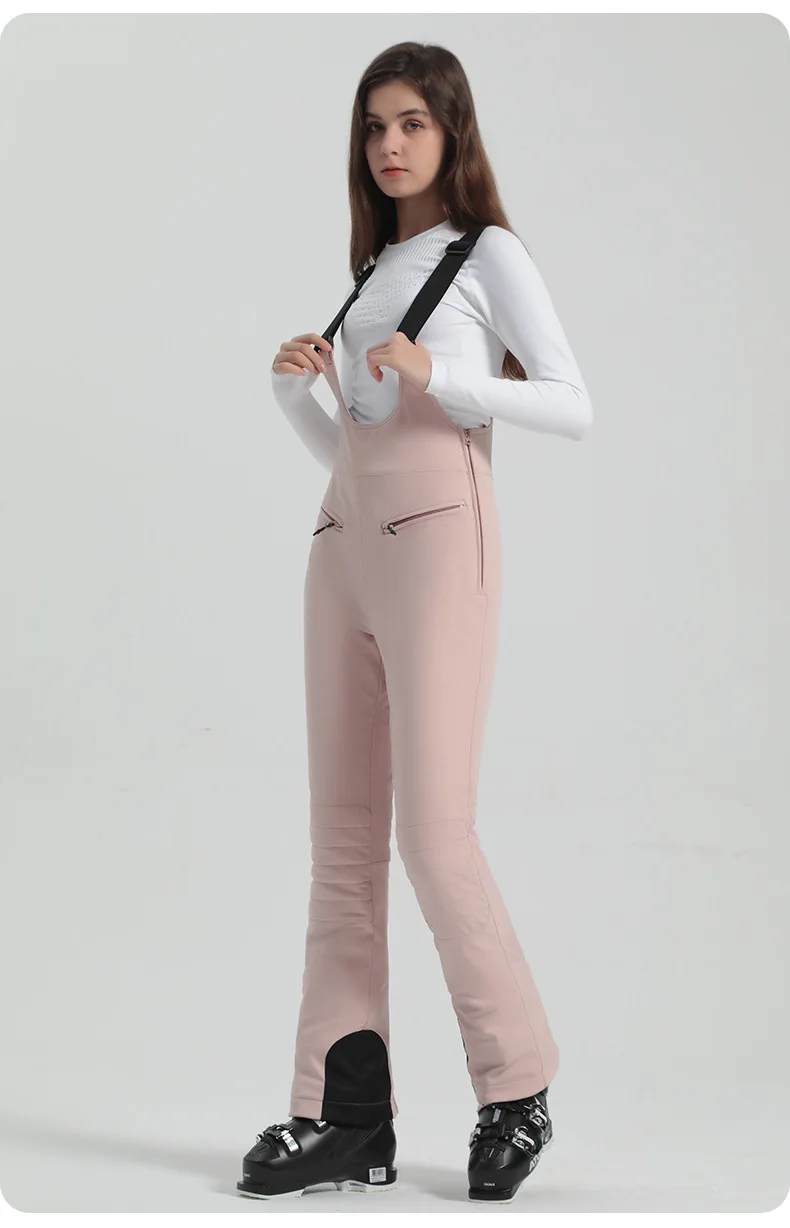 2024 Gsou Snow Winter Ski Pant Women Snowboard Strap Trouser High Waist Elastic Windproof Waterproof Thicken Thermal for Outdoor