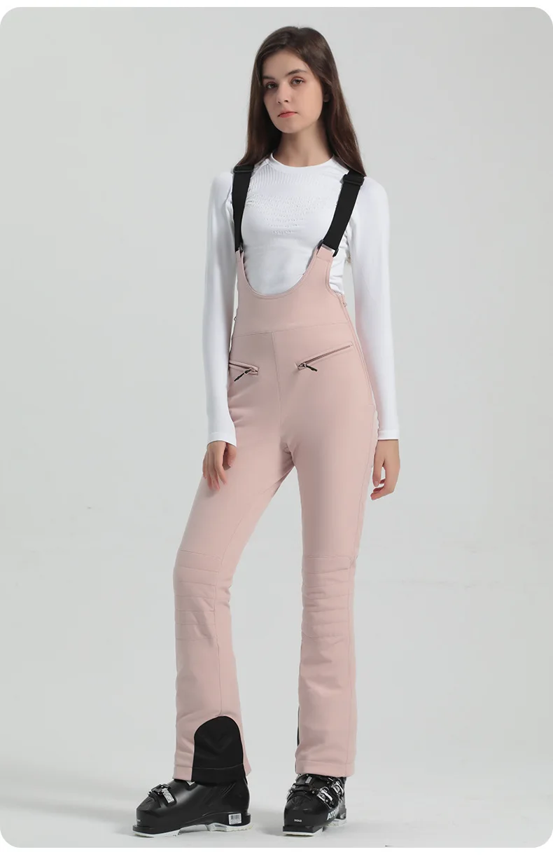 2024 Gsou Snow Winter Ski Pant Women Snowboard Strap Trouser High Waist Elastic Windproof Waterproof Thicken Thermal for Outdoor