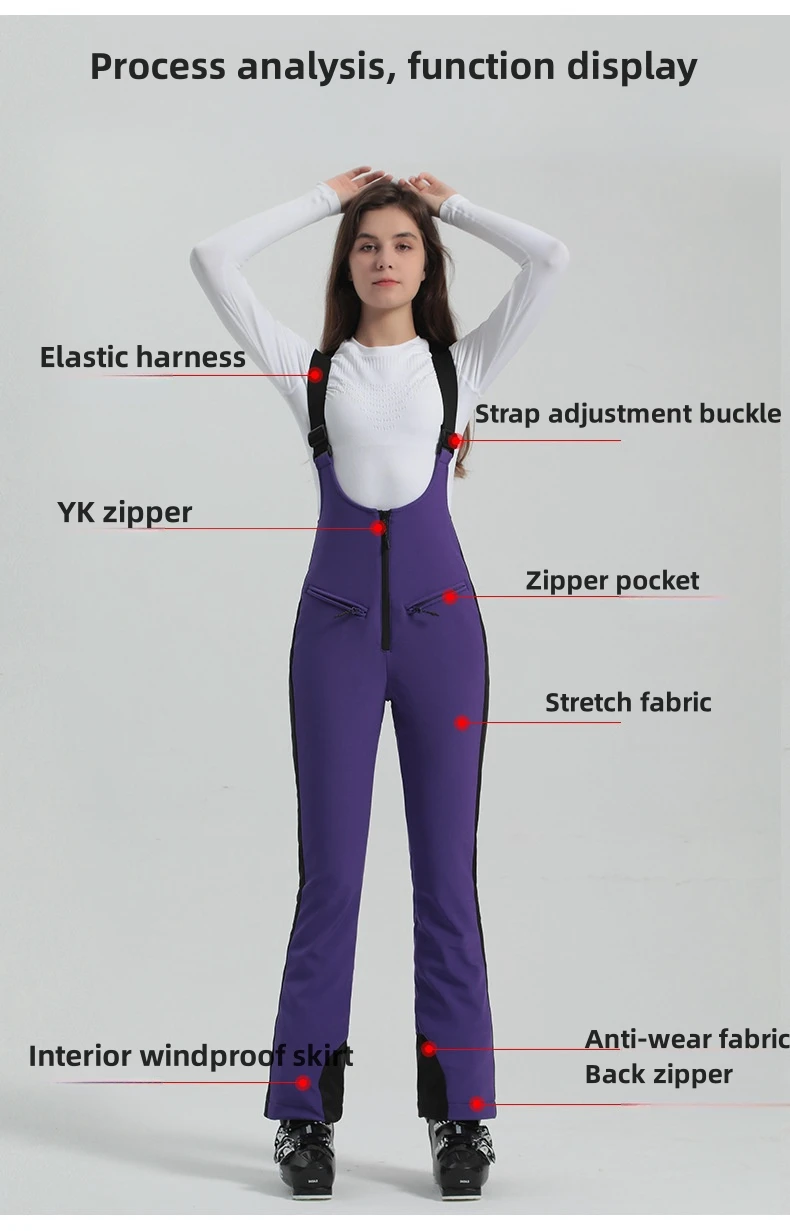 2024 Gsou Snow Winter Ski Pant Women Snowboard Strap Trouser High Waist Elastic Windproof Waterproof Thicken Thermal for Outdoor
