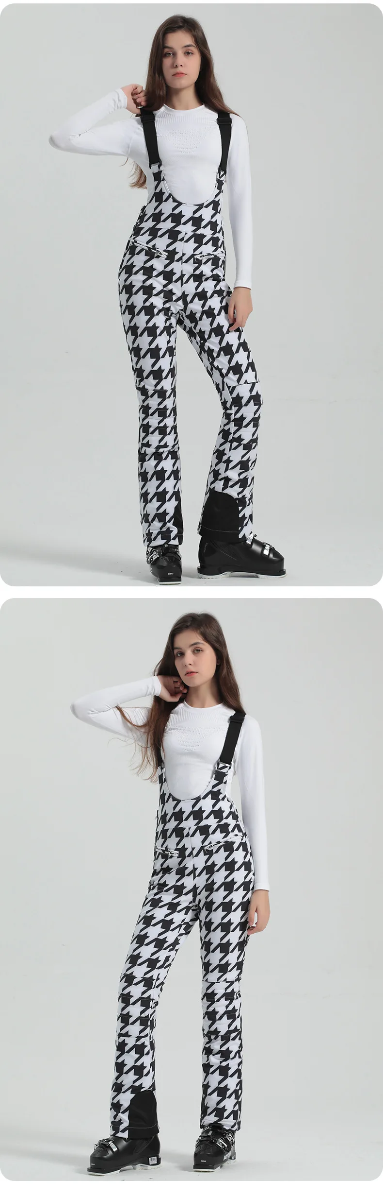2024 Gsou Snow Winter Ski Pant Women Snowboard Strap Trouser High Waist Elastic Windproof Waterproof Thicken Thermal for Outdoor