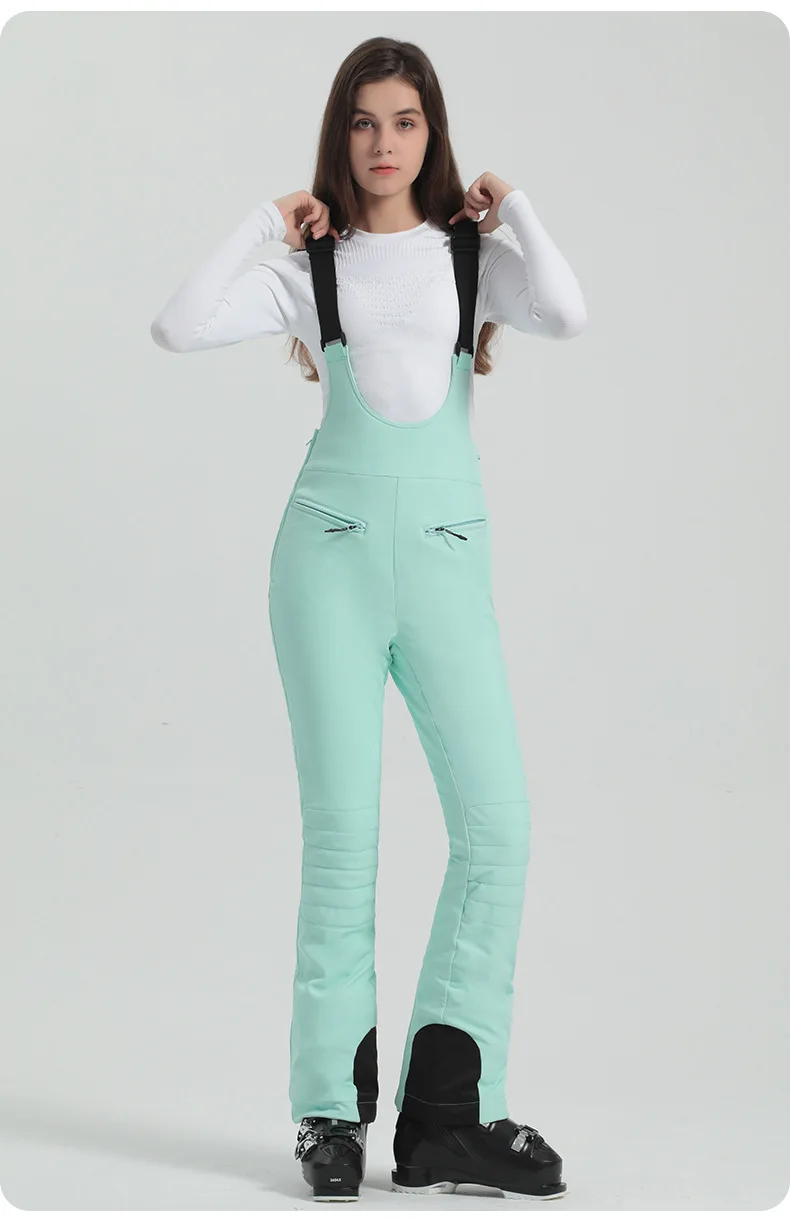 2024 Gsou Snow Winter Ski Pant Women Snowboard Strap Trouser High Waist Elastic Windproof Waterproof Thicken Thermal for Outdoor