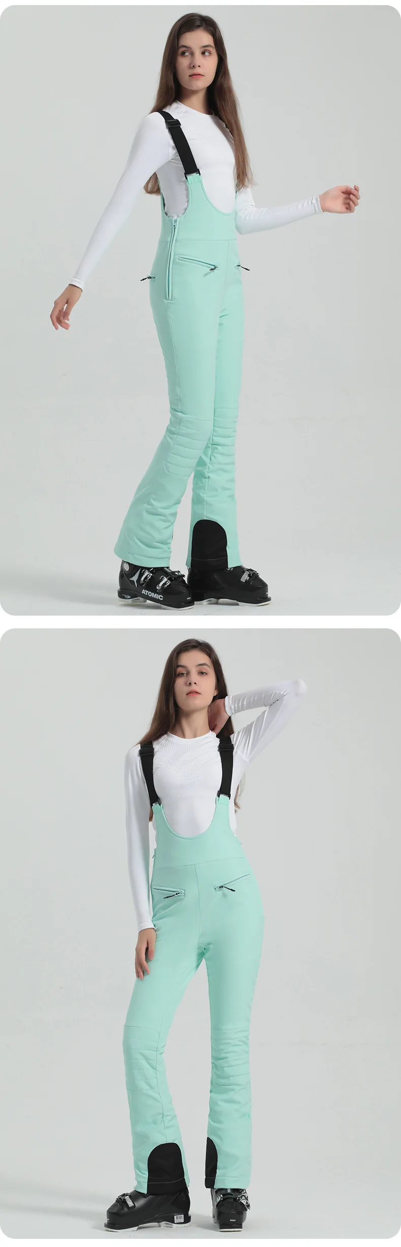 2024 Gsou Snow Winter Ski Pant Women Snowboard Strap Trouser High Waist Elastic Windproof Waterproof Thicken Thermal for Outdoor