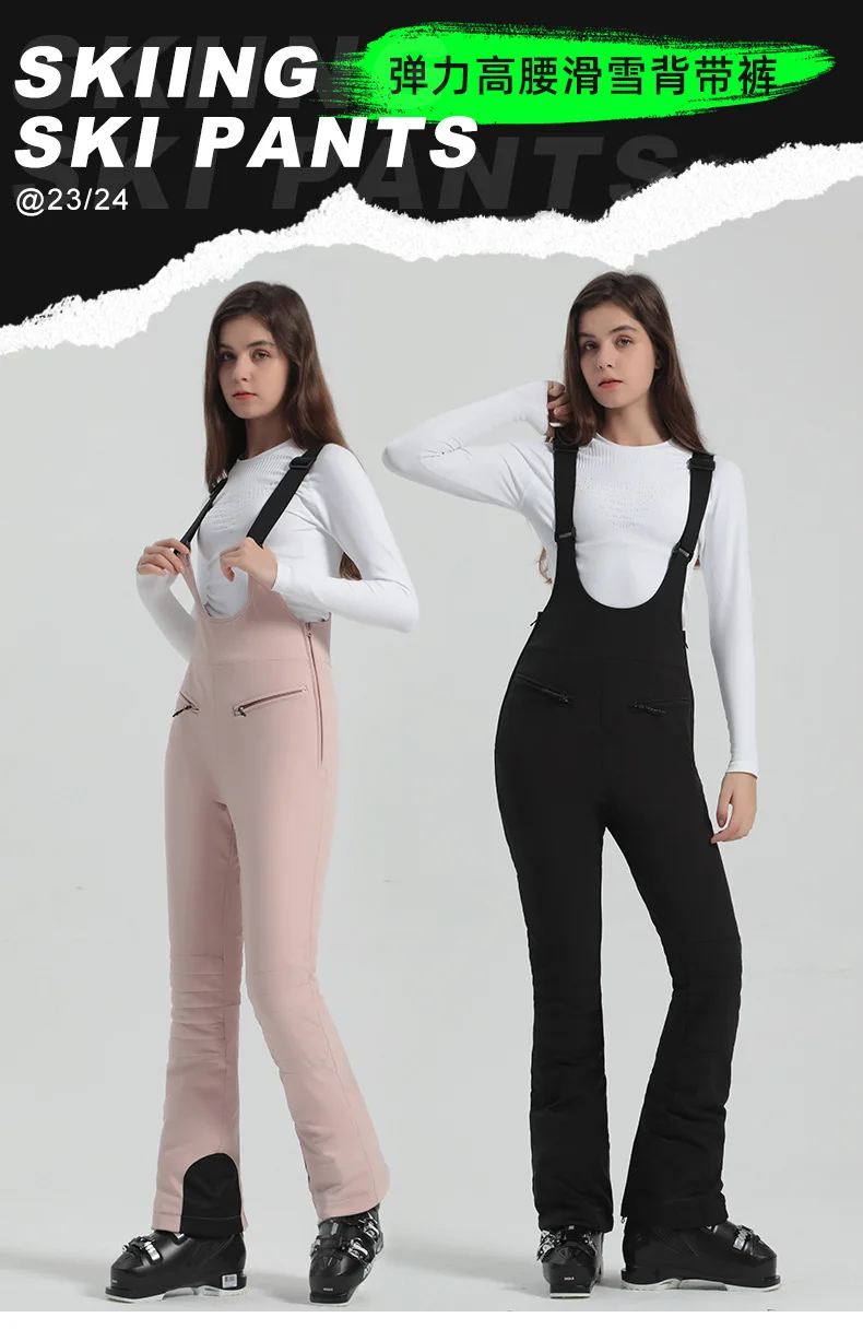 2024 Gsou Snow Winter Ski Pant Women Snowboard Strap Trouser High Waist Elastic Windproof Waterproof Thicken Thermal for Outdoor