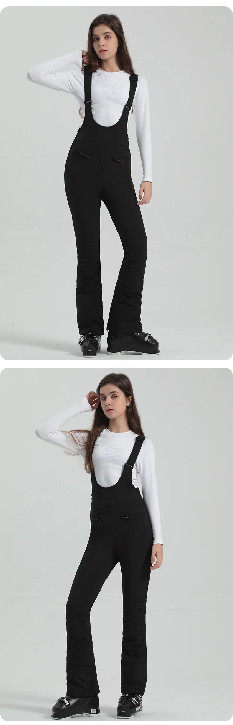 2024 Gsou Snow Winter Ski Pant Women Snowboard Strap Trouser High Waist Elastic Windproof Waterproof Thicken Thermal for Outdoor