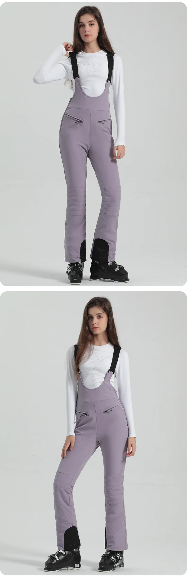 2024 Gsou Snow Winter Ski Pant Women Snowboard Strap Trouser High Waist Elastic Windproof Waterproof Thicken Thermal for Outdoor