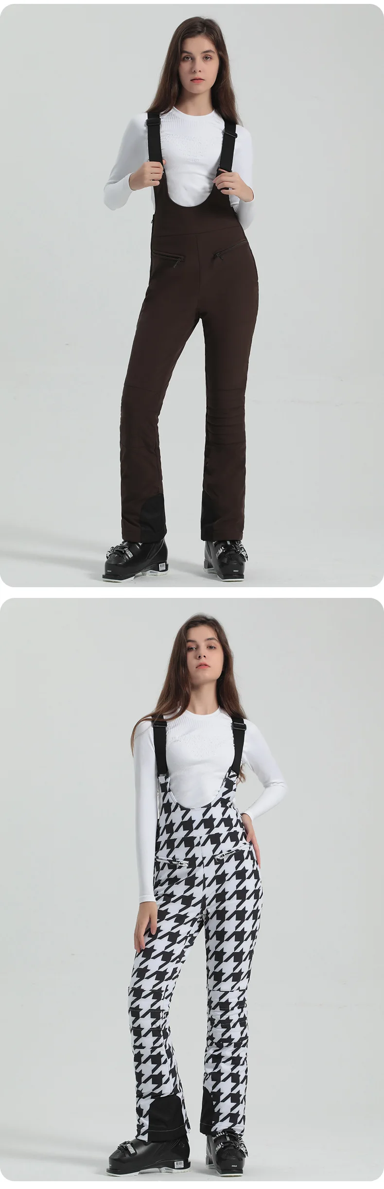2024 Gsou Snow Winter Ski Pant Women Snowboard Strap Trouser High Waist Elastic Windproof Waterproof Thicken Thermal for Outdoor