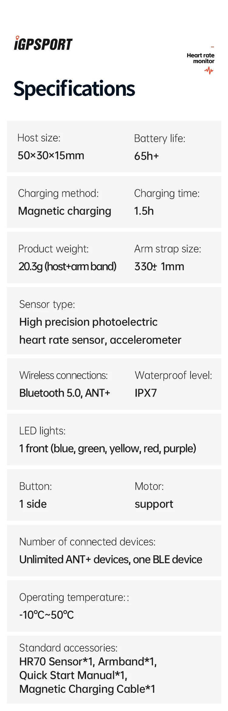 IGPSPORT HR 70 HR70 Heart Rate Monitor Cycling Support ANT+ for Garmin Bryton IGPSPORT XOSS