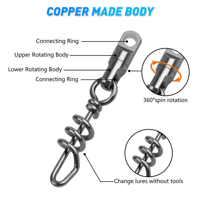 20Pcs/lot Heavy Duty Brass Fishing Swivels 550LB Big Game Quick Link Corkscrew Swirl Snaps Connector Jig Rig Fishing Tackle