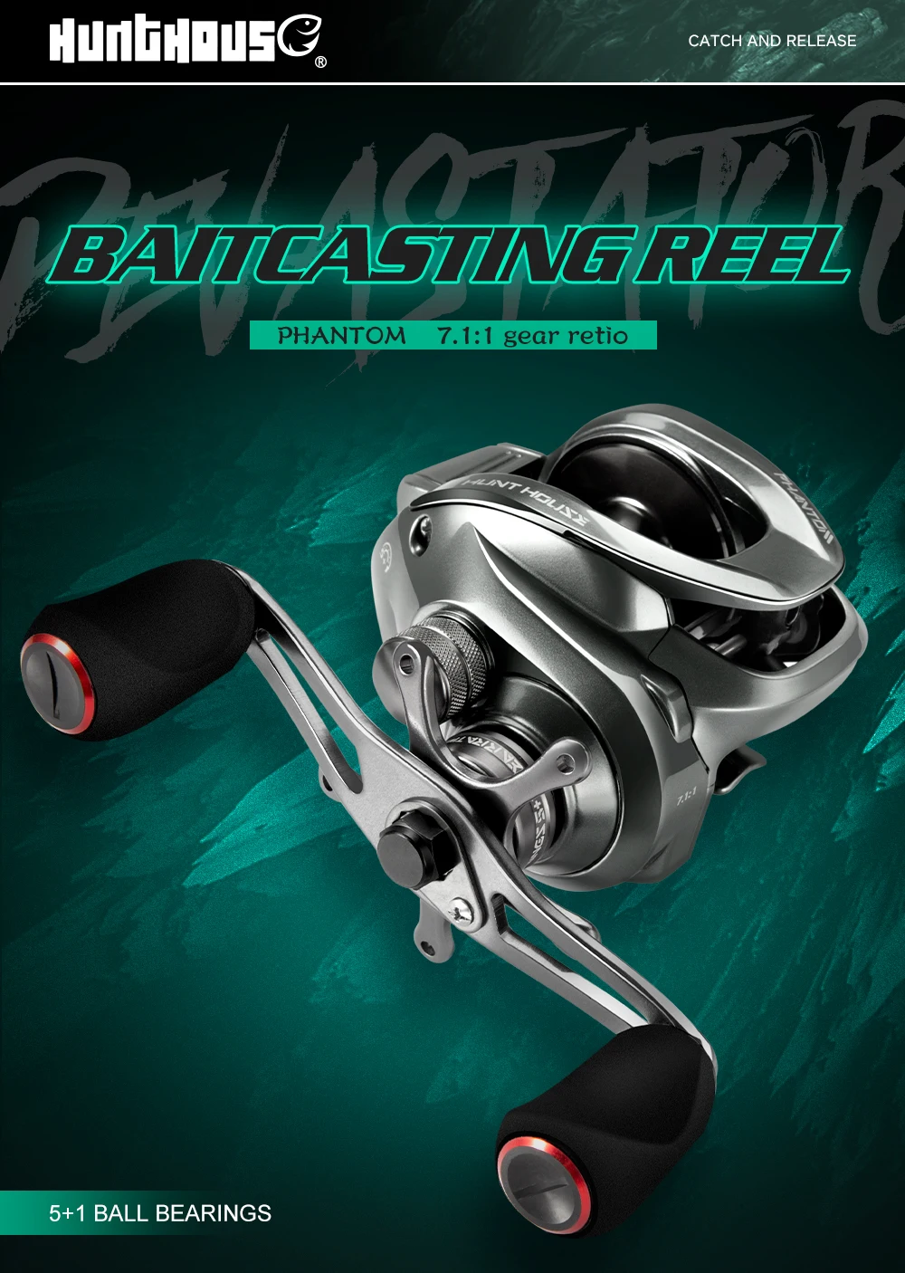 Hunthouse Fishing Baitcast Reel Casting 7.1:1 Saltwater Slow Jigging 5+1 Max Drag 8kg High Speed Gear Ratio 215g Freshwater New