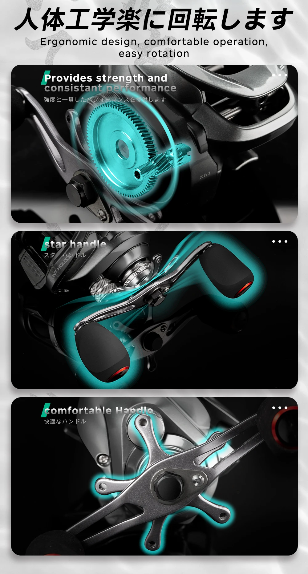 Hunthouse Fishing Baitcast Reel Casting 7.1:1 Saltwater Slow Jigging 5+1 Max Drag 8kg High Speed Gear Ratio 215g Freshwater New