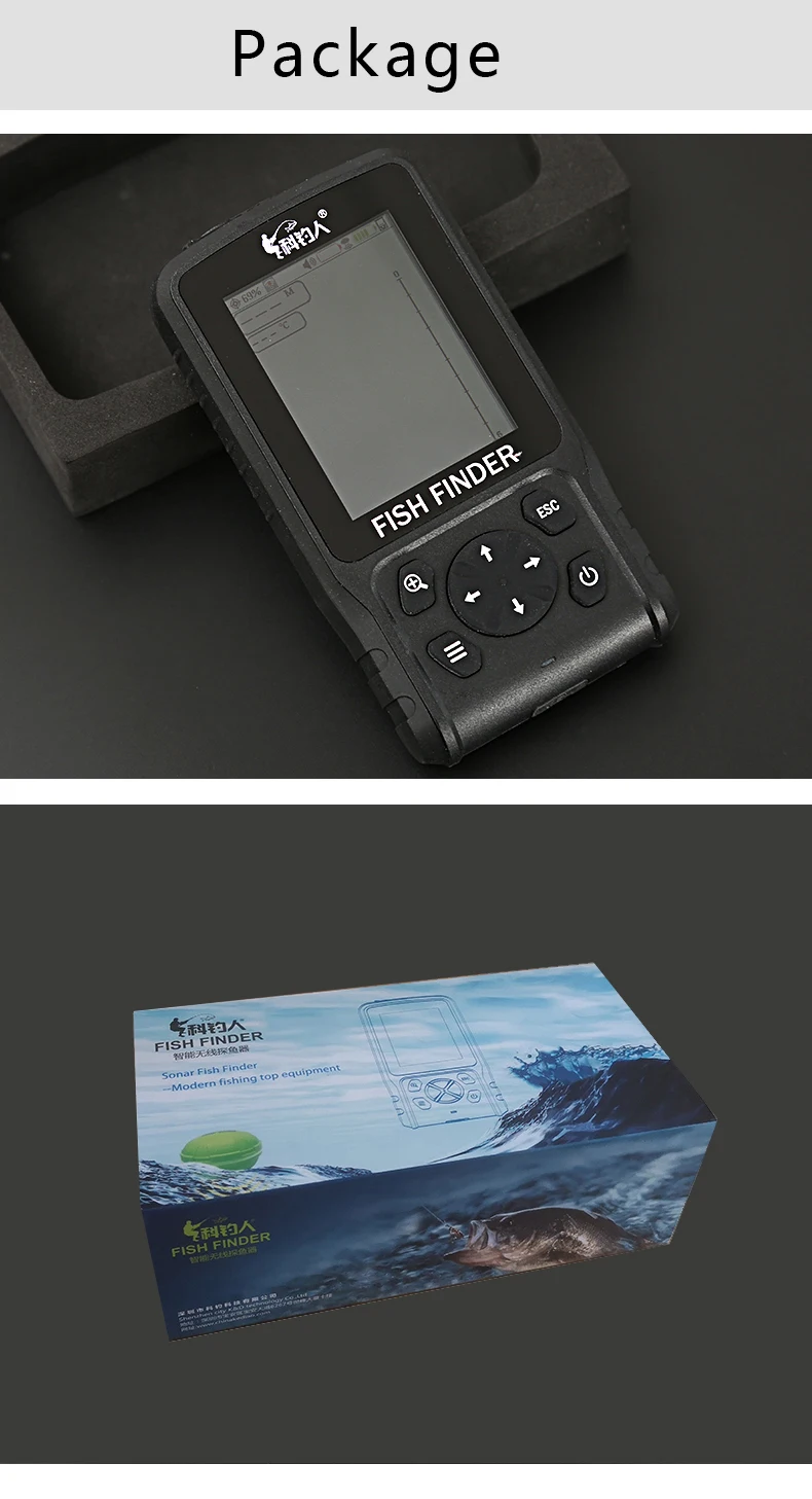 English/Russian 100-200meters Wireless Fish Finder Dot Matrix Sonar Sensor Transducer Depth Echo Sounder  Recharged Battery